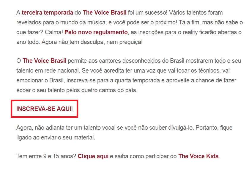 Inscrições The Voice Brasil 2020