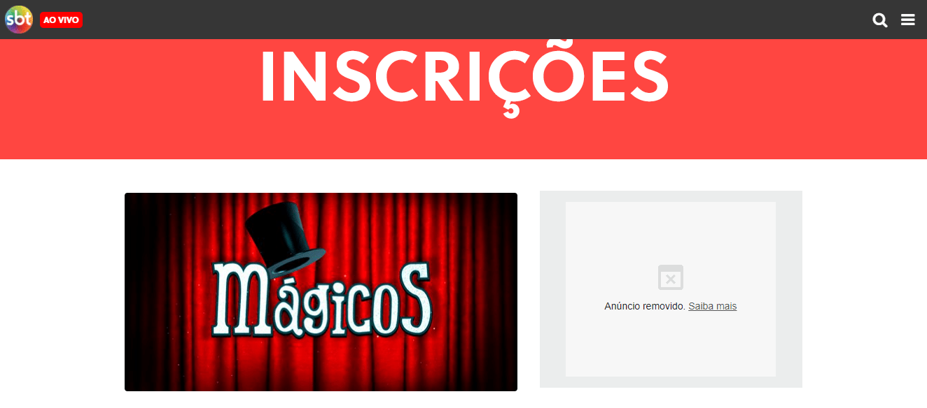Site Oficial das Inscrições Concurso de Mágicos SBT