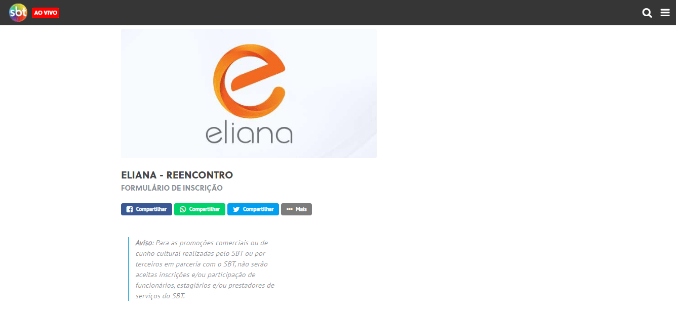 Site Oficial do Programa da Eliana SBT